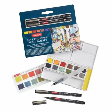 Derwent Line & Wash Watercolour Paint Pan Set Open Set with box and contents