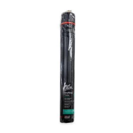 Black Mont Marte Drafting Tube 63cm - 100cm is in the center of the imahe. the front of the tube is facing forward and you can see the labeling on it. it has a red ring at the top and is on a white background