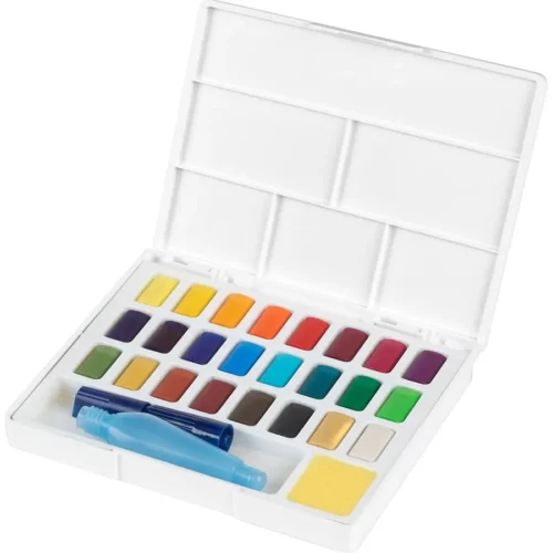 24's Faber Castell Watercolour Pan Set with Brush & Detachable Palette Open Palette