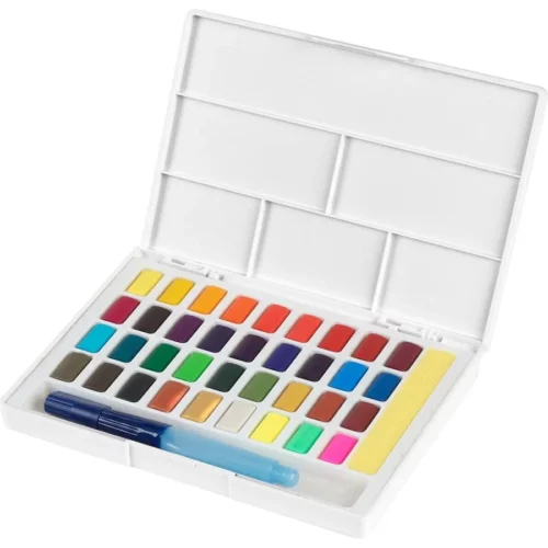 36's Faber Castell Watercolour Pan Set with Brush & Detachable Palette Open