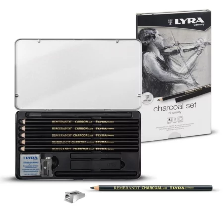 Charcoal Lyra Rembrandt Set Open Tin with box and pencil