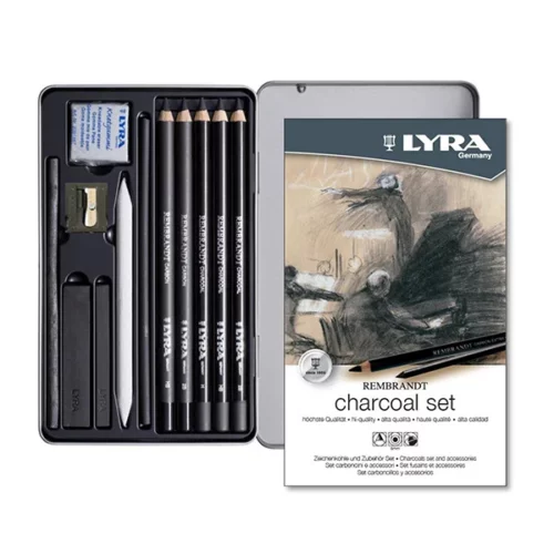 Charcoal Lyra Rembrandt Set Open Tin and Box