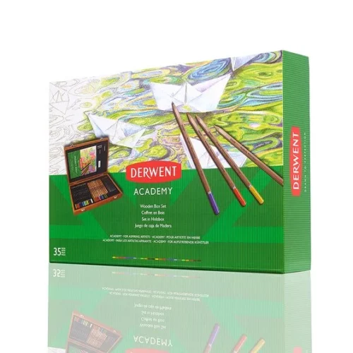 Derwent Academy Coloured Pencil Set Wooden Gift Box