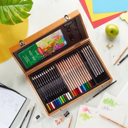 Derwent Academy Coloured Pencil Set Wooden Gift Box Open