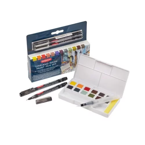Derwent Line & Wash Watercolour Paint Pan Set Open Set with box and contents