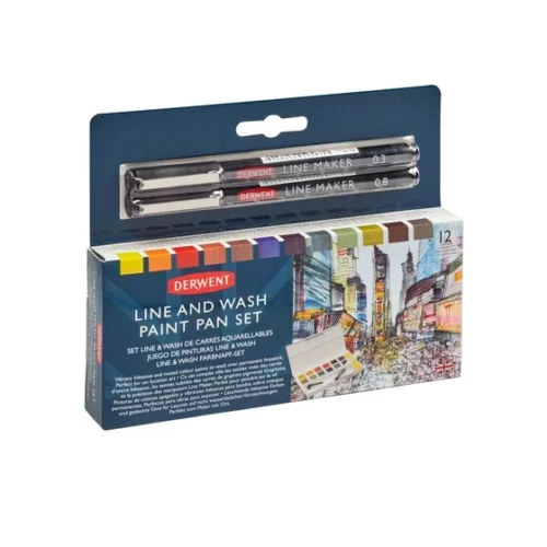 Derwent Line & Wash Watercolour Paint Pan Set in box