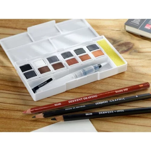 Derwent Shade & Tone Watercolour Paint Pan Set in use