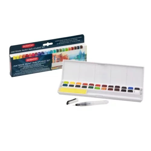 Derwent Inktense Watercolour Paint Pan Set Box and open set