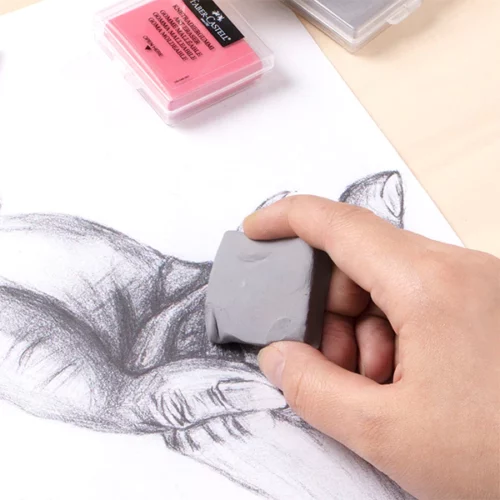 Faber Castell Kneadable Eraser with Plastic Container in use