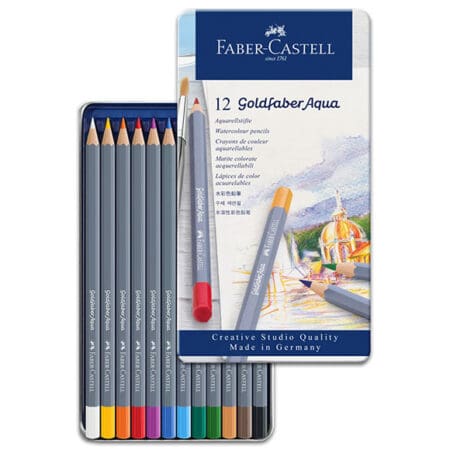 Set of 12 Faber Castell Goldfaber Aqua Watercolour Pencils in Tin