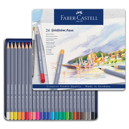 Set of 24 Faber Castell Goldfaber Aqua Watercolour Pencils in Tin