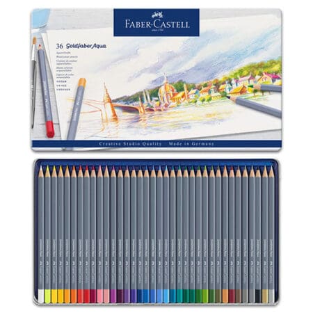 Set of 36 Faber Castell Goldfaber Aqua Watercolour Pencils in Tin