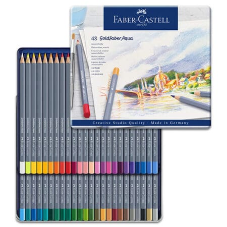 Set of 48 Faber Castell Goldfaber Aqua Watercolour Pencils in Tin
