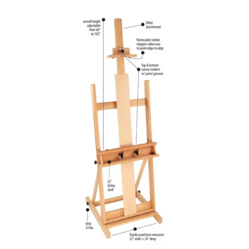 Prime Art Carolina H Frame Studio Easel - Large Front View with descriptions