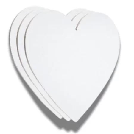 three dala heart shaped canvas panels are in the center of the image. they are layered on top of eacheother. they are white with a shadow around them. they are on a white background