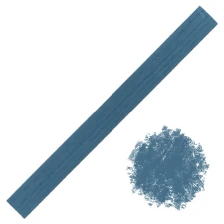 Cretacolor Pastel Carre Sticks: Blue Grey is in the centre of the image diagonally. from bottom left to top right. the bottom right corner has a smudged circle of the same colour as the pastel in the centre. on a white background.