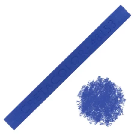 Cretacolor Pastel Carre Sticks: Delft Blue is in the centre of the image diagonally. from bottom left to top right. the bottom right corner has a smudged circle of the same colour as the pastel in the centre. on a white background.