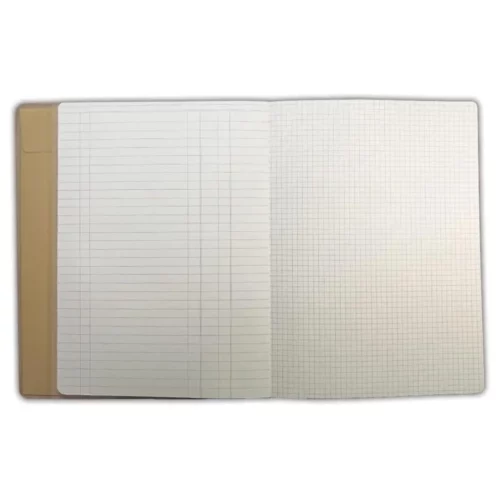 An open Dylusions Large Ledger Journal is shown in the center of the frame. The paper is ivory coloured and has lines and grid dots. The image is center of the frame and on a white background.