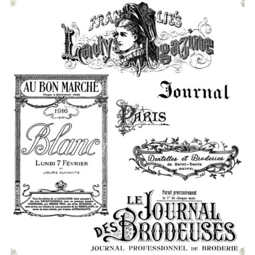 A close up of the Mode De La Paris Creative Expressions Clear Stamp Set. The background is white and the lines of the stamp images are shown in black