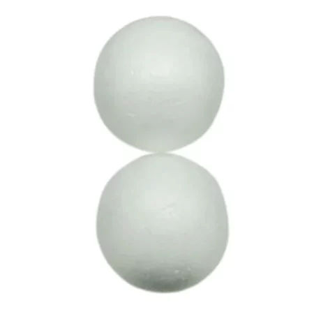Polystyrene Balls 85mm: Pack of 2 are in the center of the image. two large balls are standing on top of eachother. a darker white on a white background
