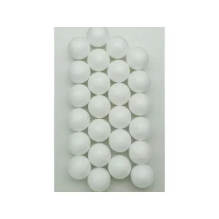 Polystyrene Balls 25mm: Pack of 25 are sitting in the center of the image. they are darker white on a white background.
