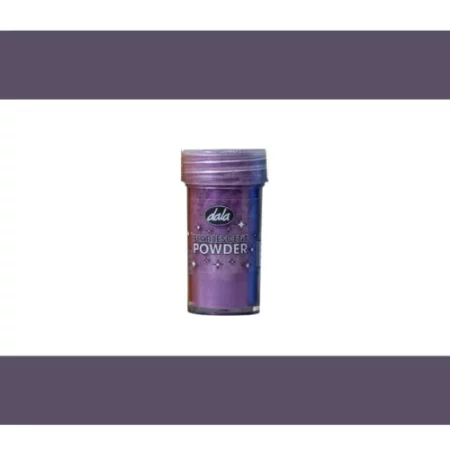 Dala Pearlescent Powder: Purple is in the center of the image. above and below it are two horizontal lines in the same colour as the pot of powder. on a white background