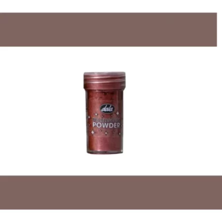 Dala Pearlescent Powder: Rose Gold is in the center of the image. above and below it are two horizontal lines in the same colour as the pot of powder. on a white background