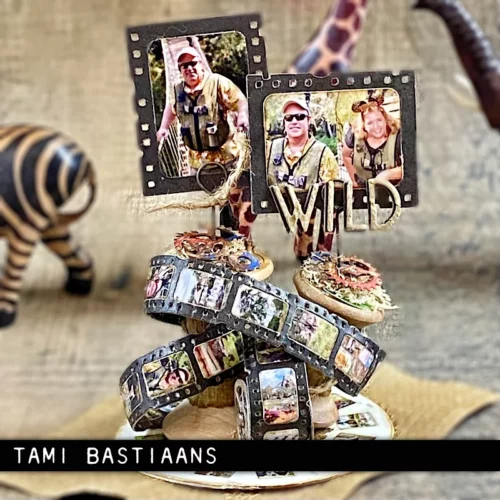 A craft project was made using the Vault Picture Show by Tim Holtz Thinlits Die set. The project is an altered art 3D concept, using photographs and the them is wildlife.