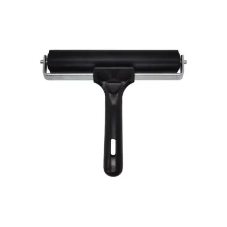 the xpress-6-in-brayer roller is in the centre of the image. the handle is at the bottom and the roller is at the top. the product is black and is sitting on a white background