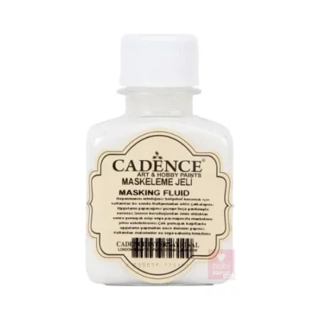 Cadence Masking Gel 100ml is sitting in the centre of the image. the bottle is white and the lid is white. the contents of the bottle are a slighlty off white colour. The label is a cream color with black writing that is slightly blurred. on a white background