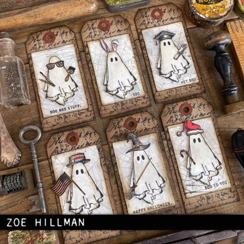 The image shows a craft project that was made using the Boo Crazy Tim Holtz Stamp Set.