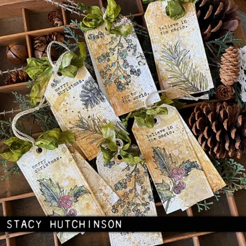 The image shows a craft project that was made using the Forest Floor 2 Tim Holtz Stamp Set.