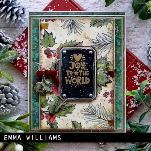 The image shows a craft project that was made using the Holiday Whatnots Tim Holtz Stamp Set.